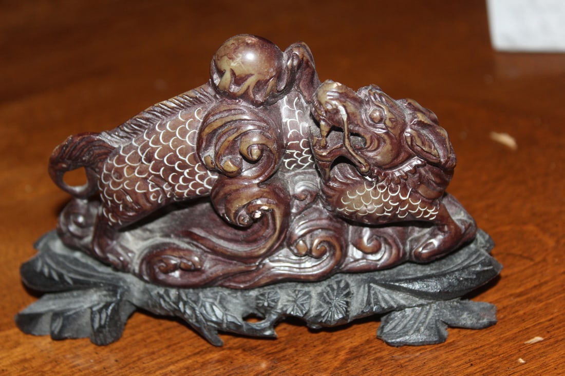 Chinese Well Carved Stone Dragon: on stand - 5 1/2" across