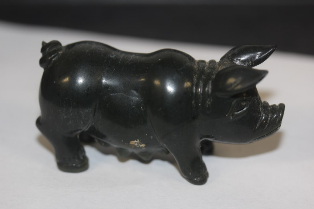 Small Spinach Jade Pig Figurine: 2 1/2" long