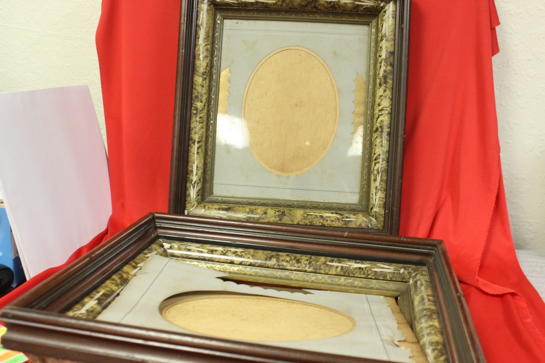 Lot of Two Victorian Wooden Frame: maybe earlier - both has glass, but one is loose and not pictured, but I do have both glass panel - overall= 16 1/2" x 14" - inside= 11" x 9 1/2"