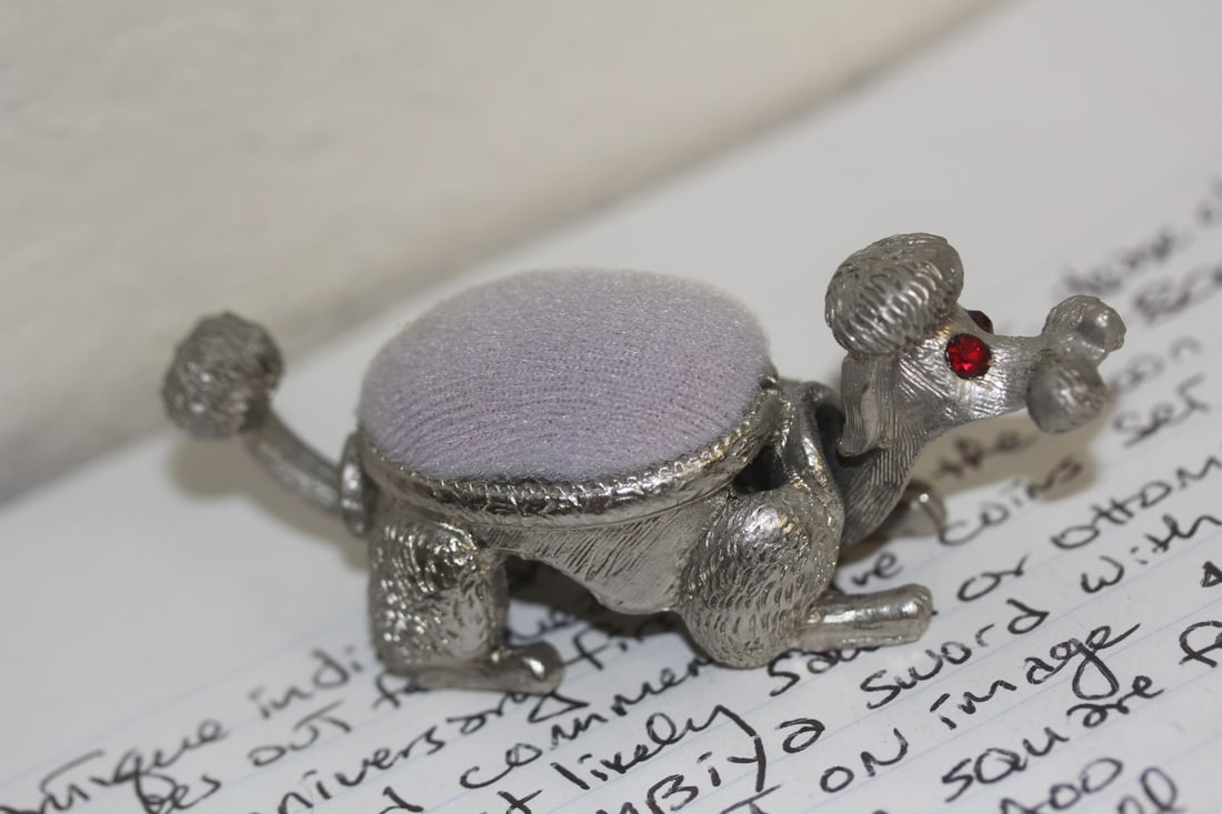 Articulated Pewter Poodle Pin Cushion: 3 1/2" across