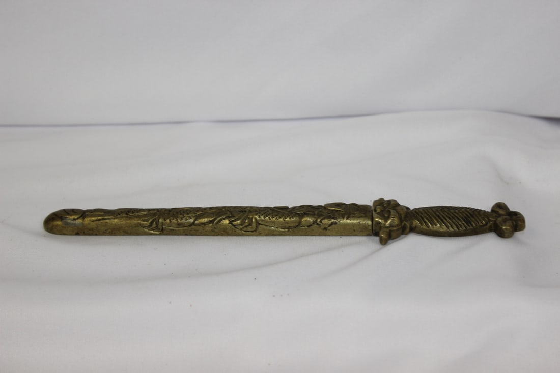A Vintage Chinese Sword Form Dragon Letter Opener: overall= 7 5/8" long
