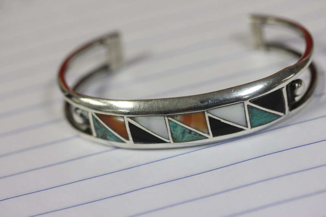 A Sterling Enamel Bracelet: Navajo or other Native American