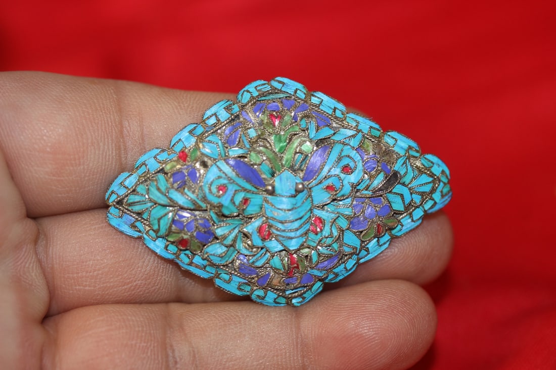 A Very Fine Filigree Silver Enamel Butterfly Pin: Marked: silver - 2 1/4" in length