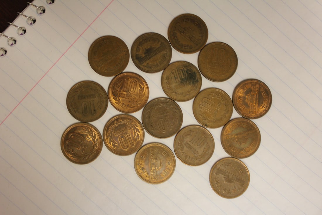 Lot of 16 Japanese Yen Bronze Coins (1 of 2)