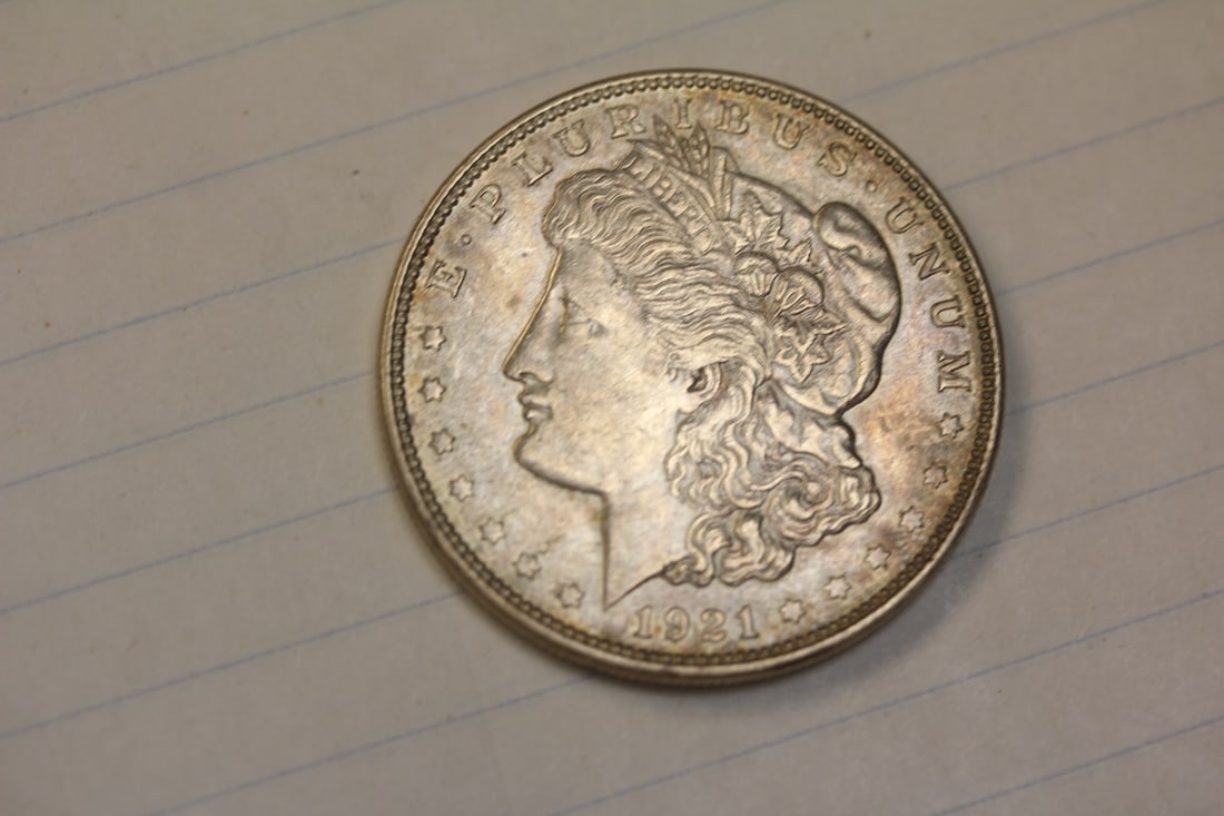 1921-D Morgan Silver Dollar: toned