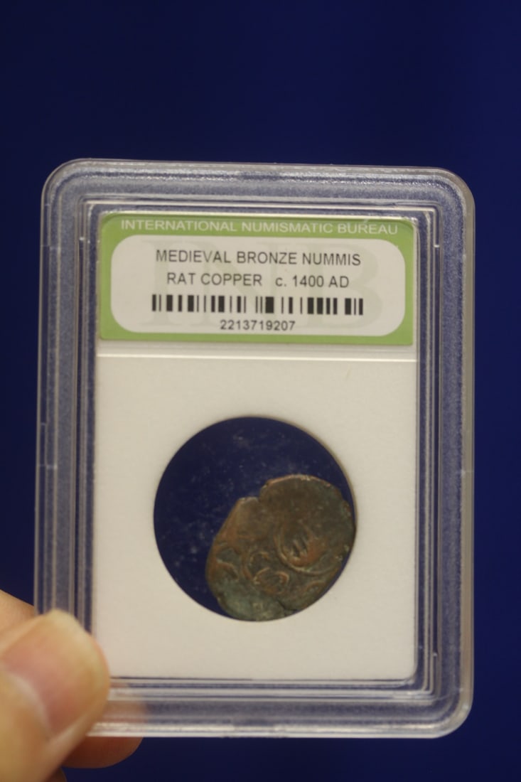 A Slabbed Medievel Bronze Nummis Coin (1 of 4)