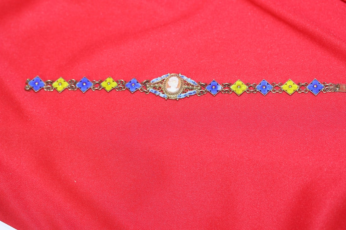 A Signed 800 Silver Micro Mosaic Bracelet: 7 1/2" long unclapsed