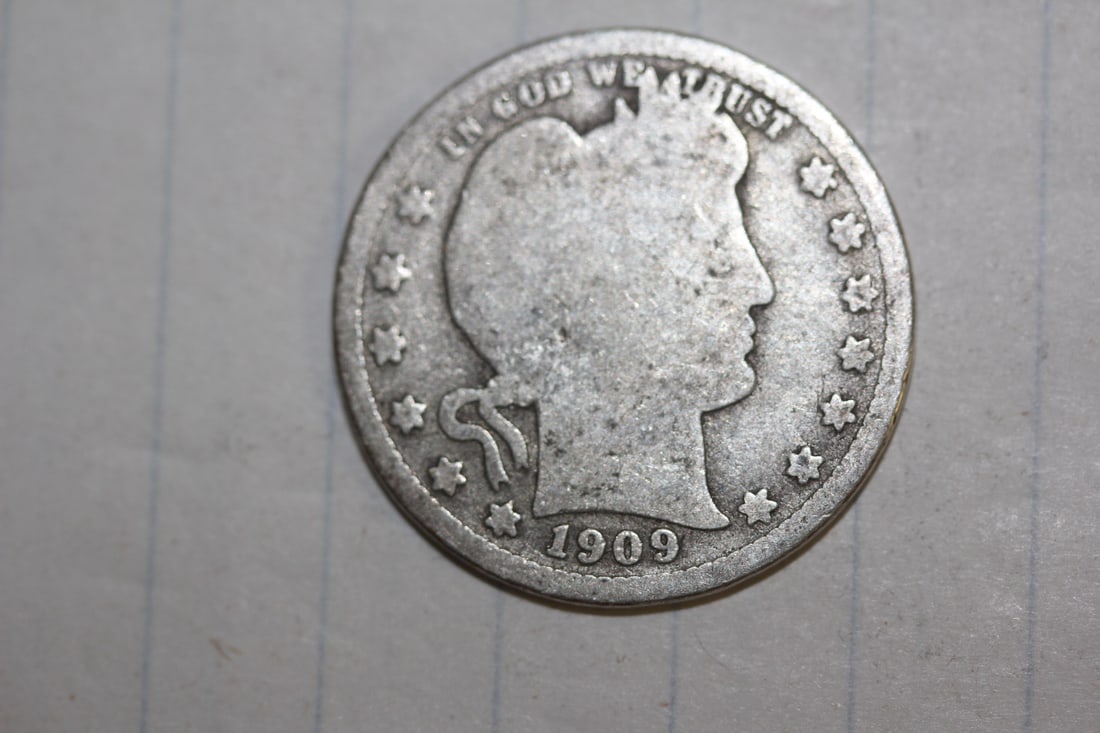1909 Barber Silver Quarter: as shown