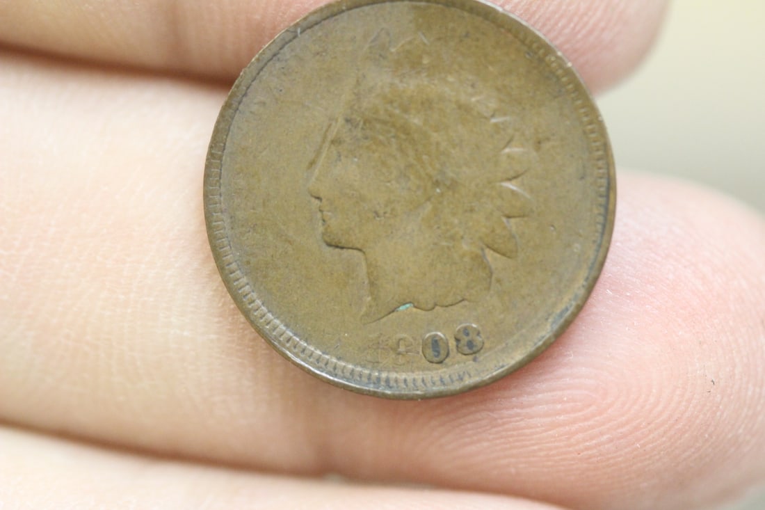 Very Rare 1908 Mint Error Indian Head Cent: that struck through grease