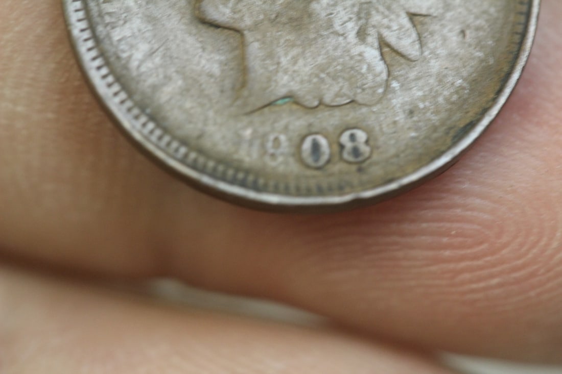 Very Rare 1908 Mint Error Indian Head Cent - 2