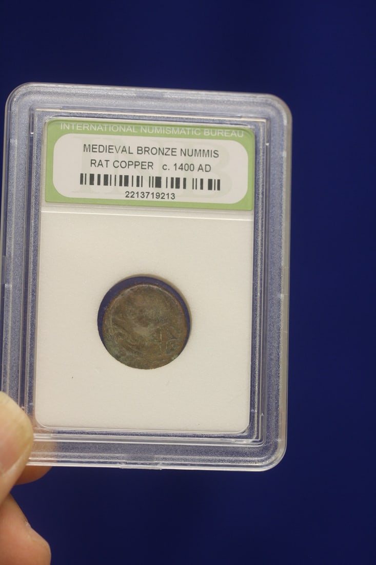 A Slabbed Medievel Bronze Nummis Coin (1 of 4)
