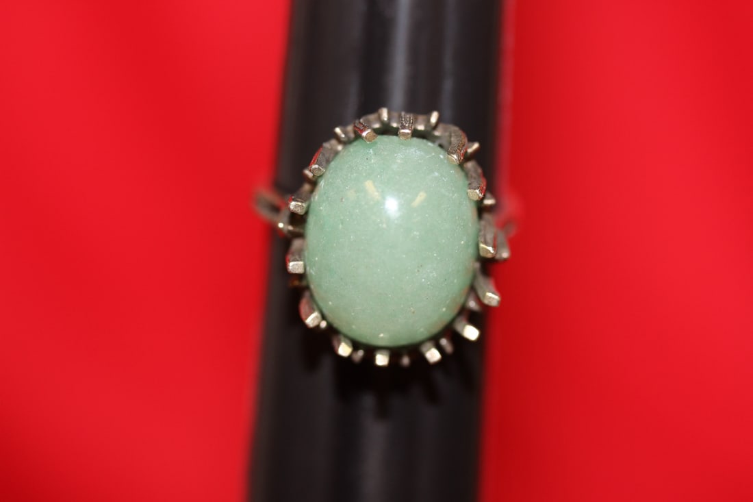 A Jade and Sterling Ring: as shown