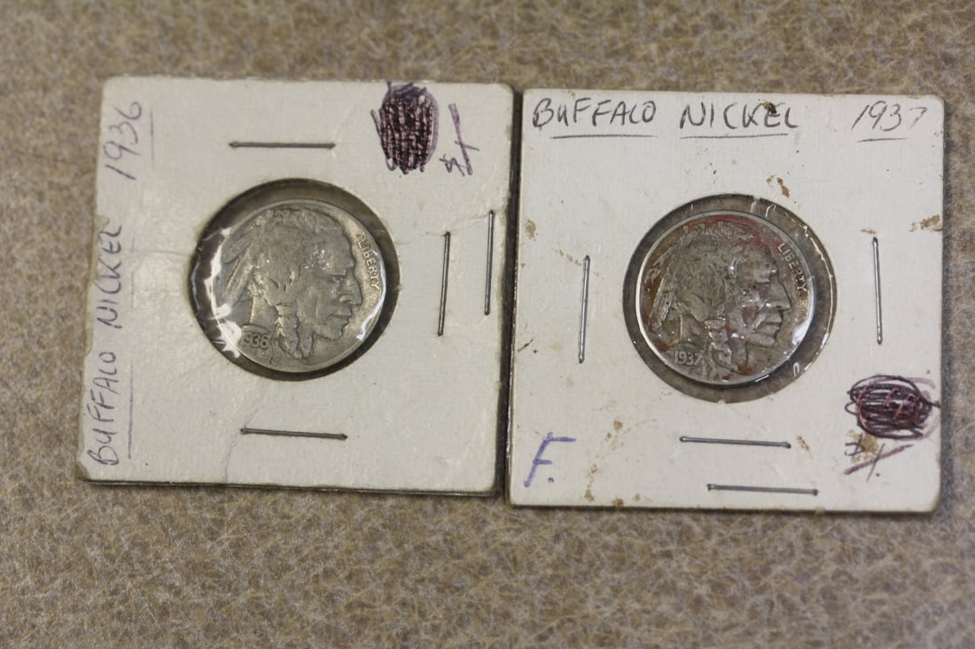 1936 and 1937 (2) Buffalo Nickels: as shown