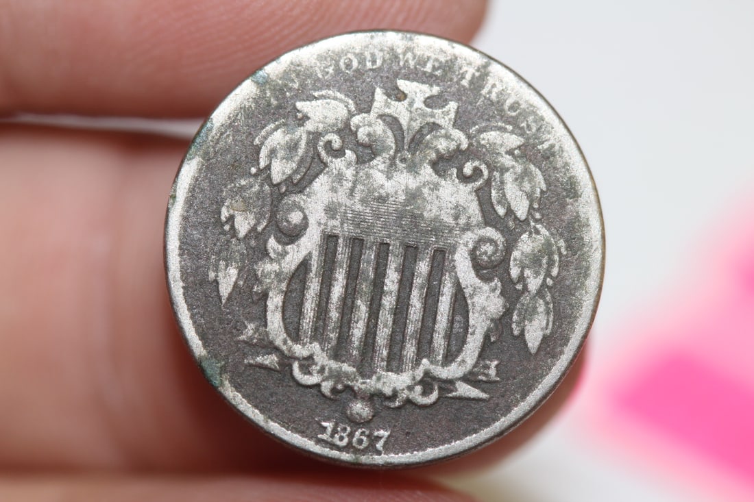 An 1867 Shield Nickel: no rays