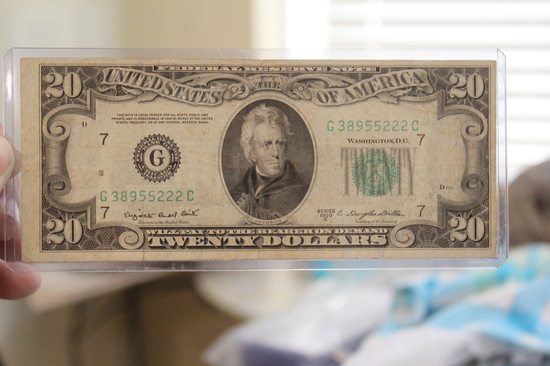 A 1950 $20.00 Error Note: shifted or miscut error