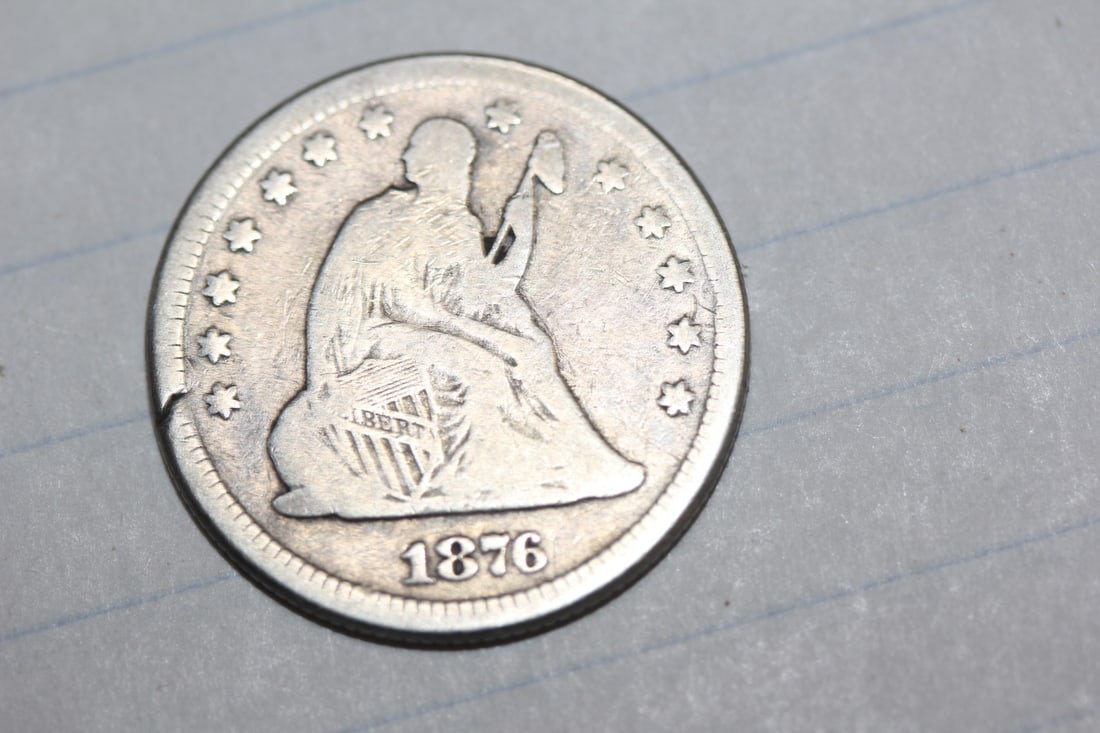 1876 Seated Quarter: please note: cracked planchet - possible mint error