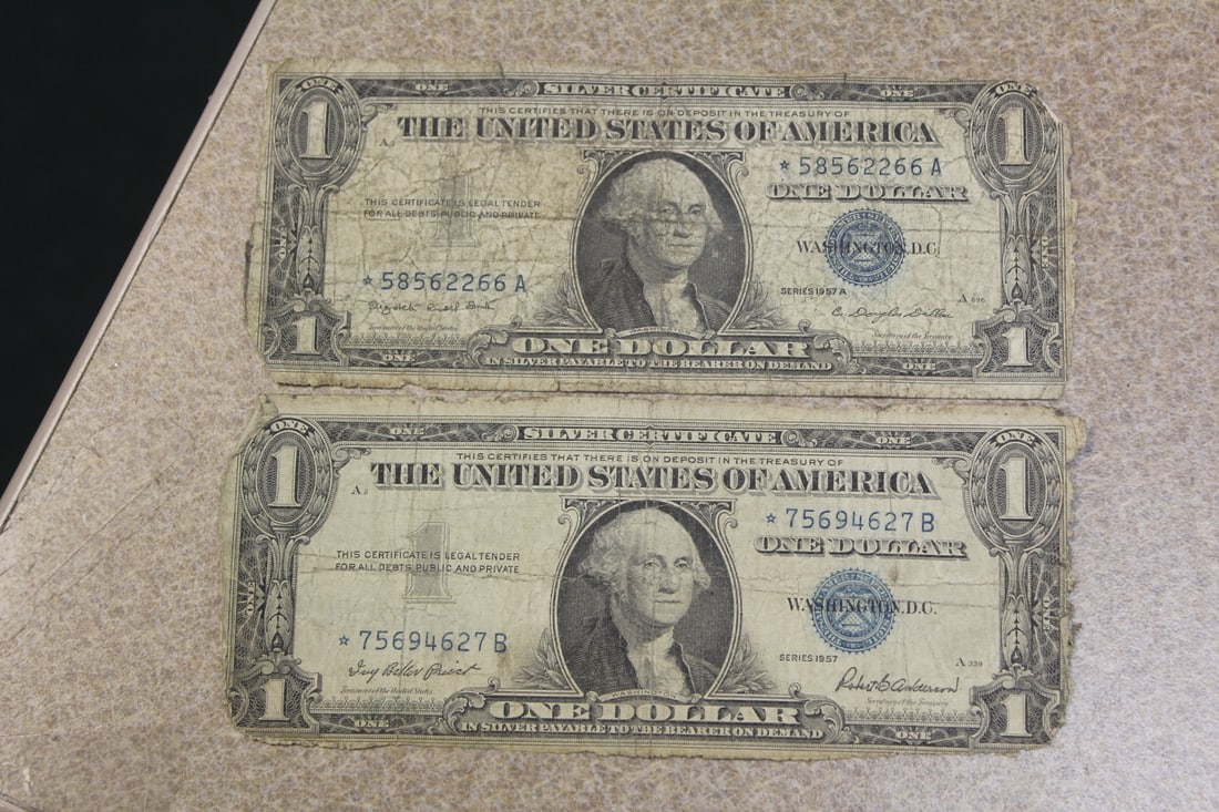 Lot of Two Blue Seal $1.00 Star Note: low grade/cull