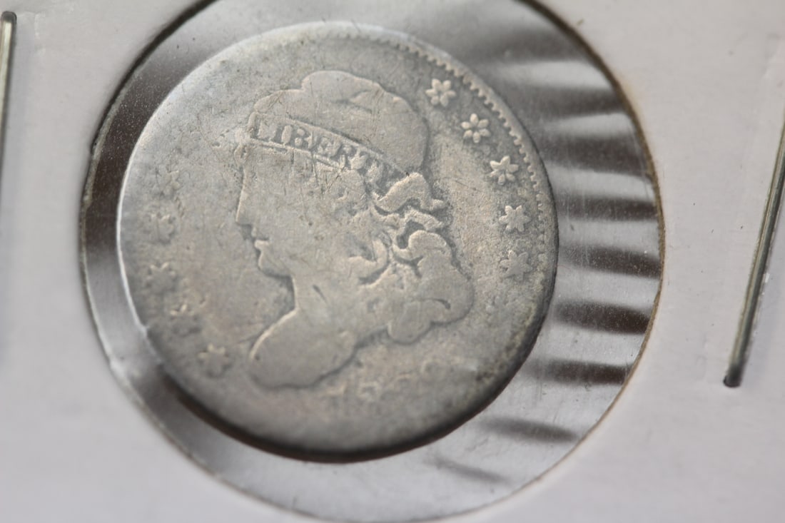 1829 Capped Bust Half Dime: inside a paper holder