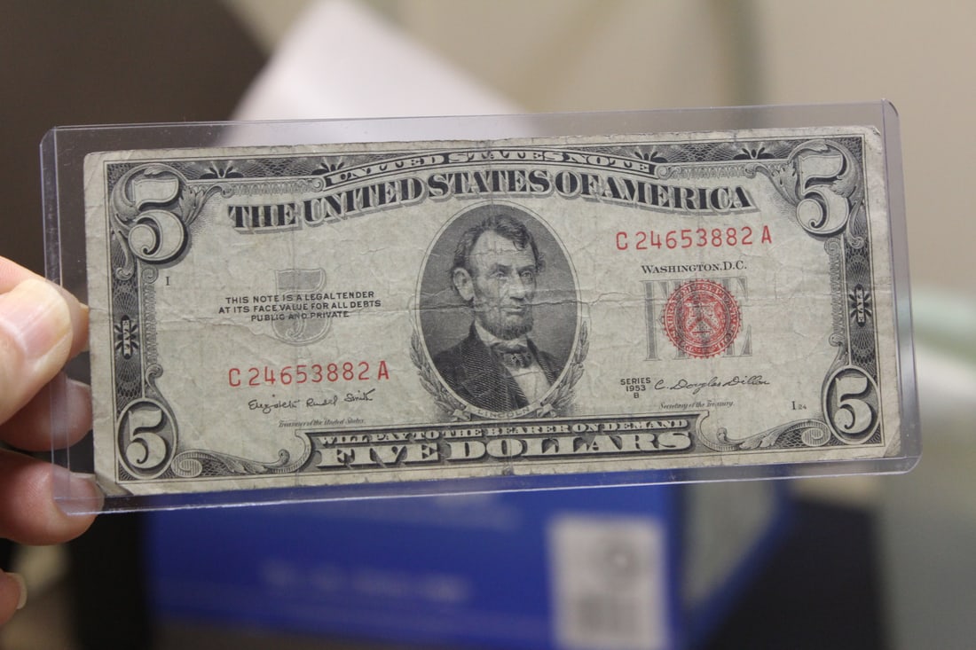 1953 $5.00 Red Seal Currency: as shown