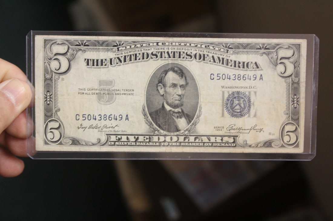 1953 Blue Seal $5.00 Note: as shown
