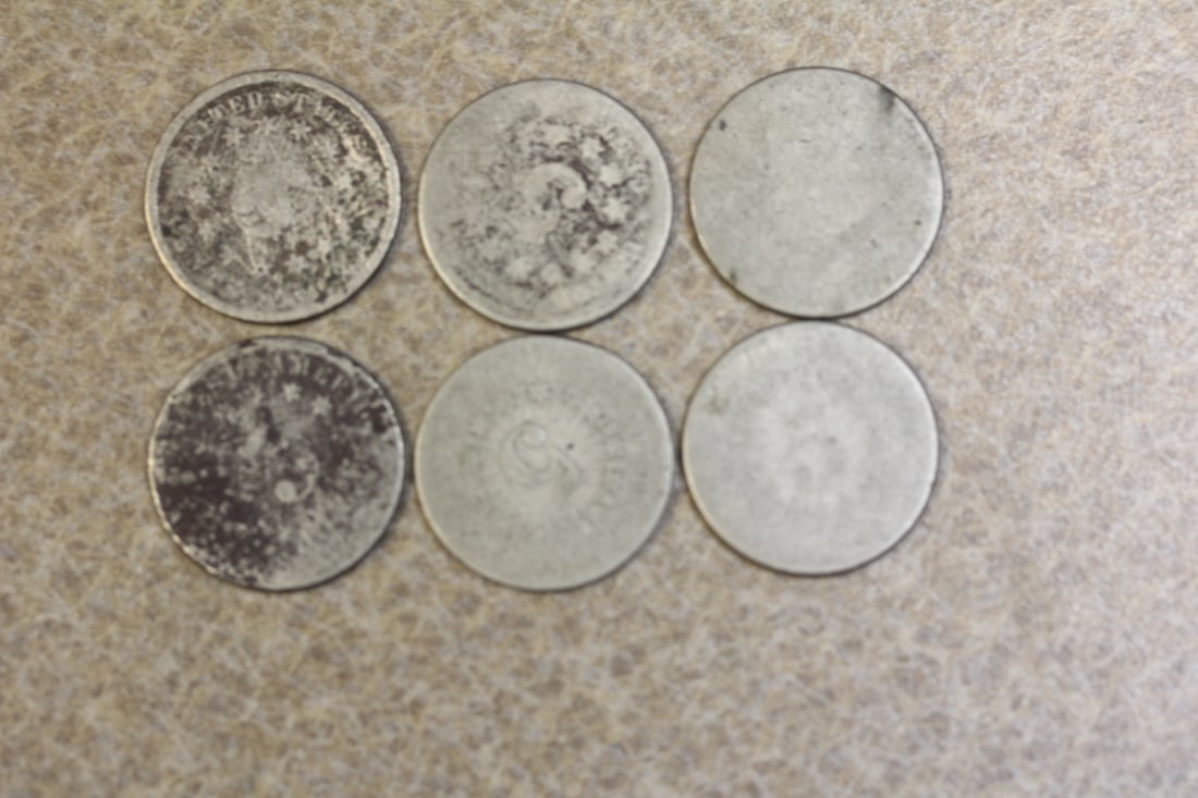 Lot of 6 Shield Nickels - 2