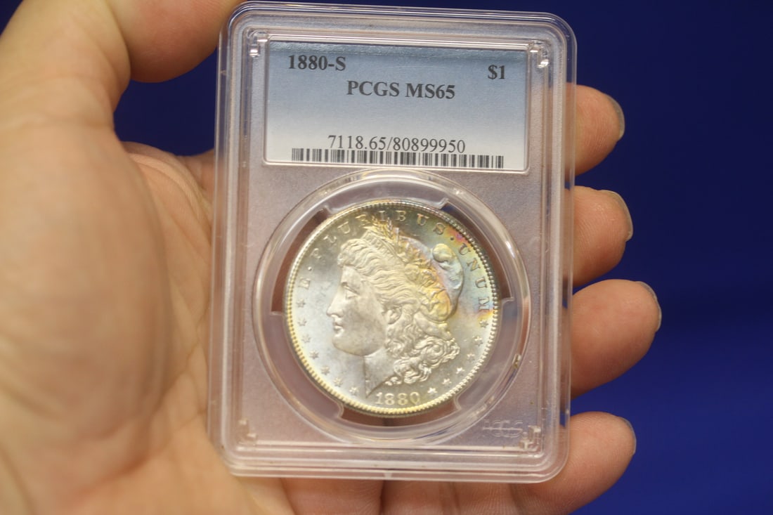 PCGS Graded 1880-S Morgan Silver Dollar: toned - MS65