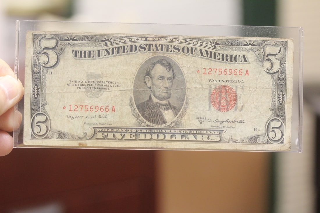1953 B $5.00 Red Seal Star Note (1 of 4)