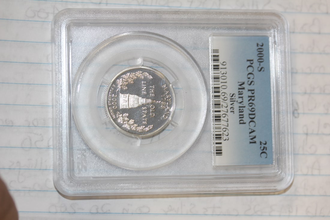 PCGS Graded 2000-S Silver Quarter: PR69DCAM - Maryland