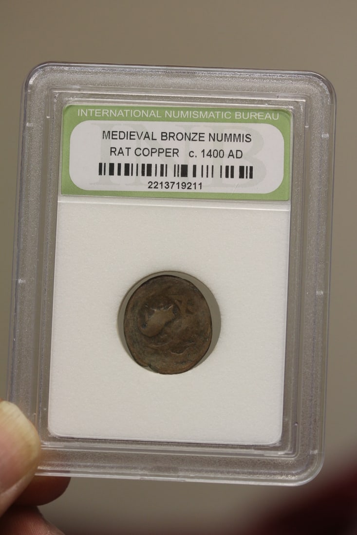 A Slabbed Medievel Bronze Nummis Coin (1 of 4)