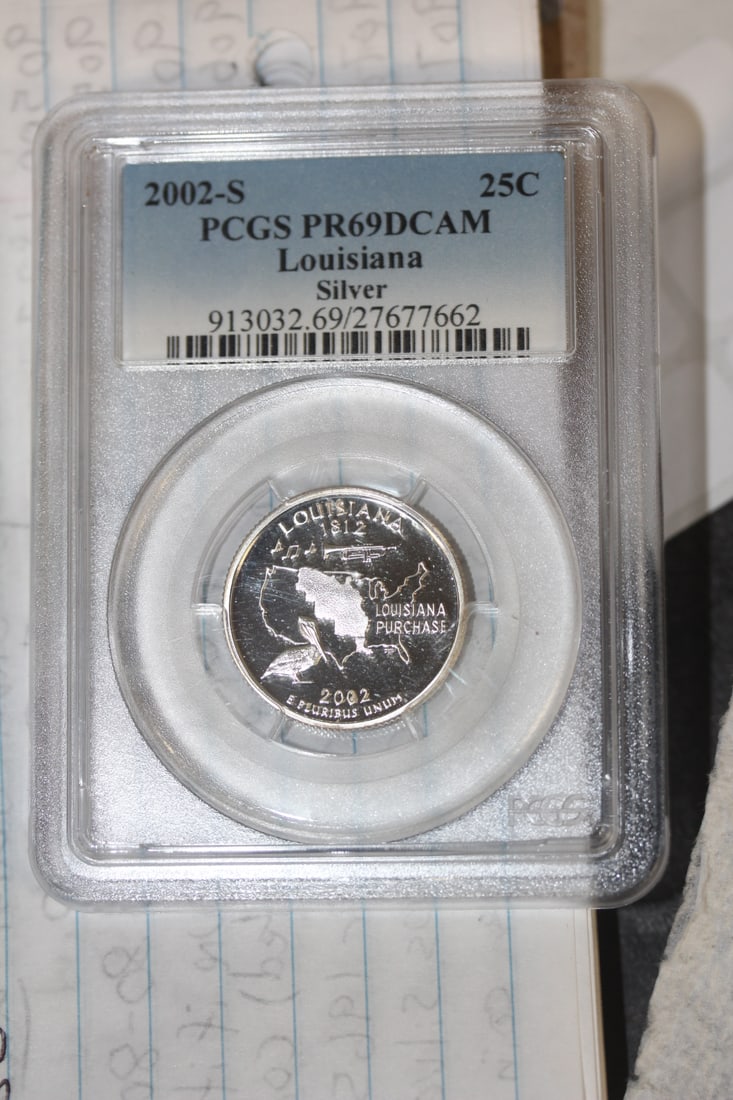 PCGS Graded 2002-S Silver Quarter: PR69DCAM - Lousiana