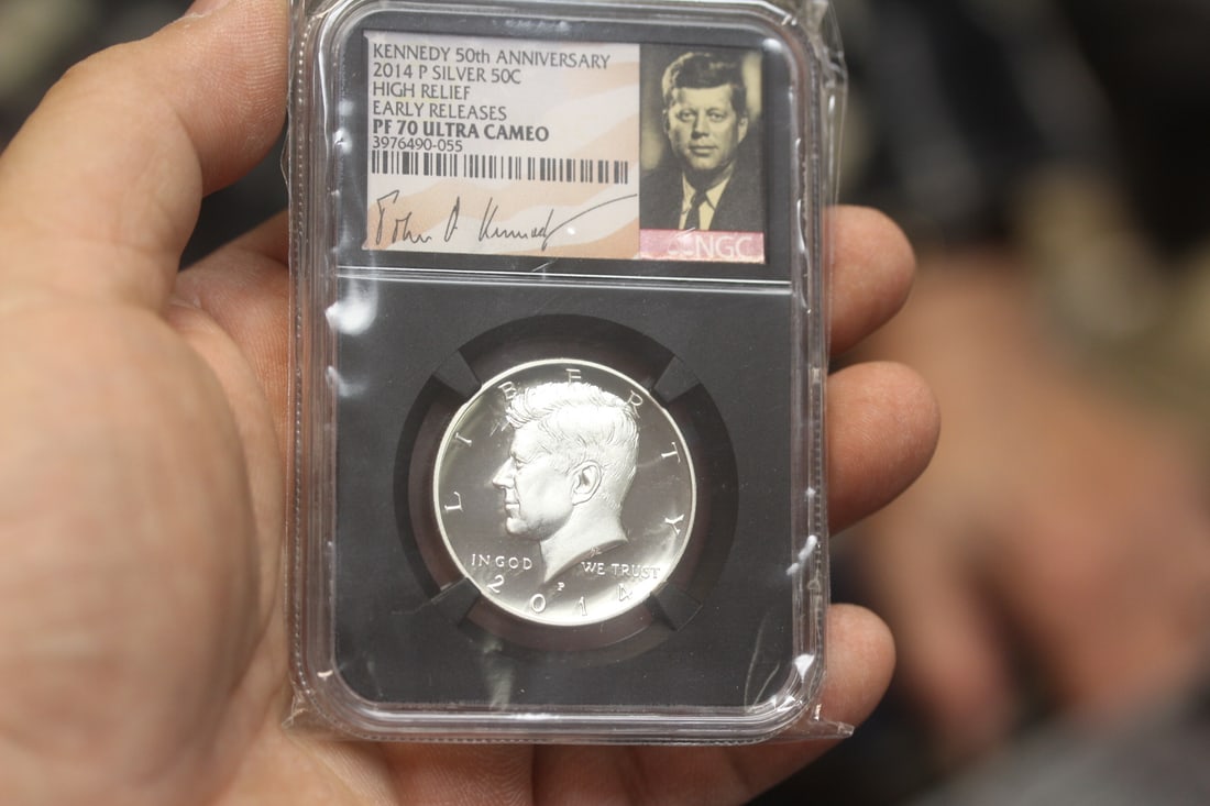 NGC Graded 2014-P Silver Kennedy Half Dollar: PF70 Ultra cameo - high relief