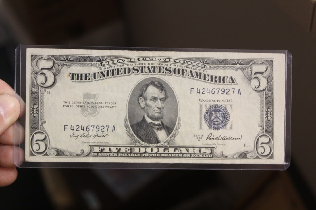 1953 Blue Seal $5.00 Note: as shown