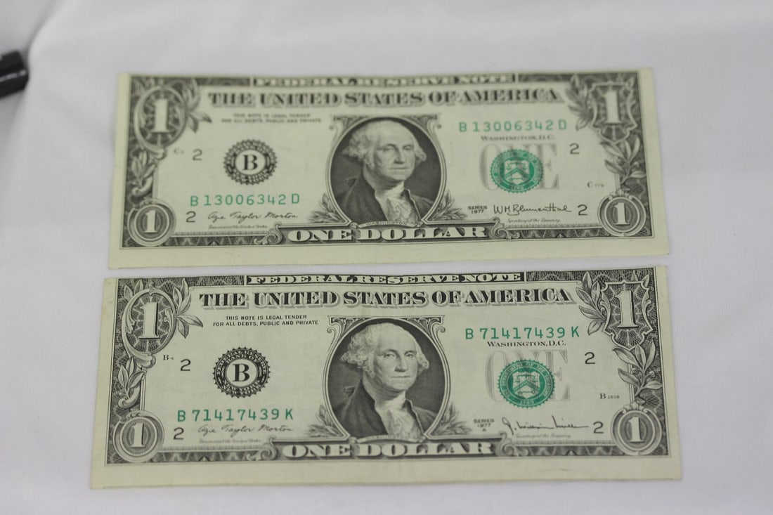 Lot of Two Cut Error One Dollar Notes (1 of 8)