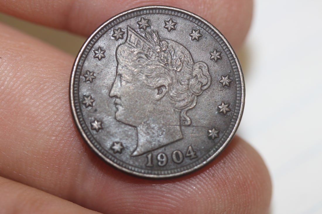 A Toned 1904 V Nickel: really nice condition