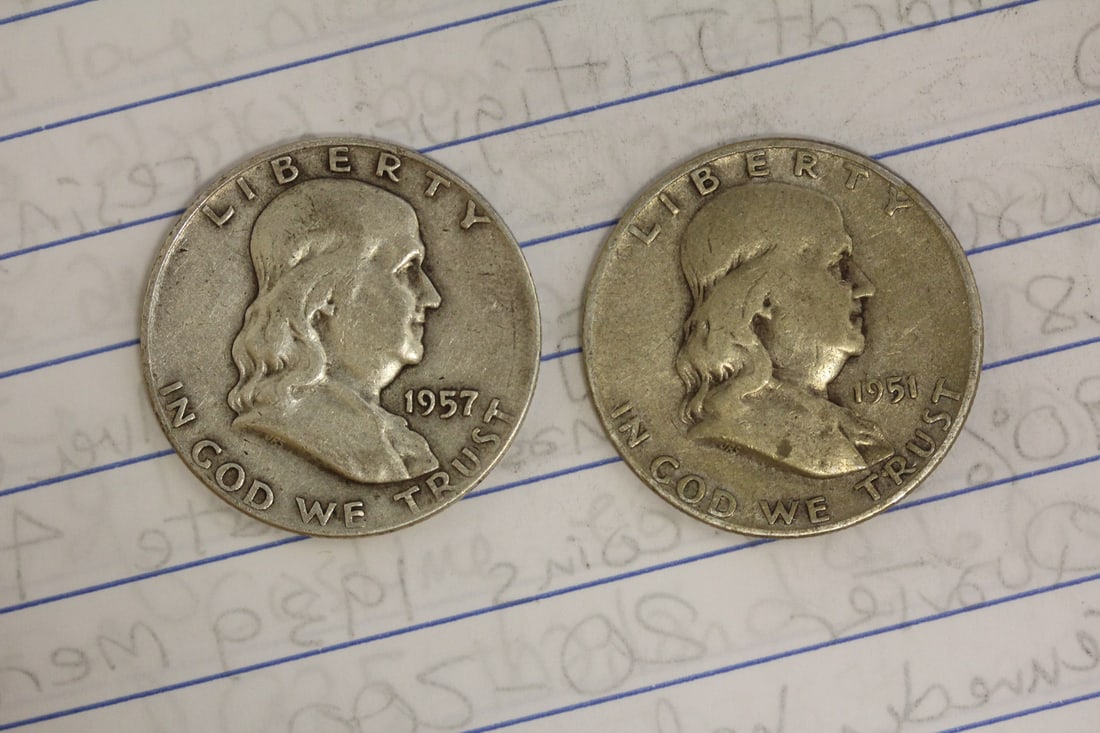 Lot Of 2 Franklin Halves: 90% silver