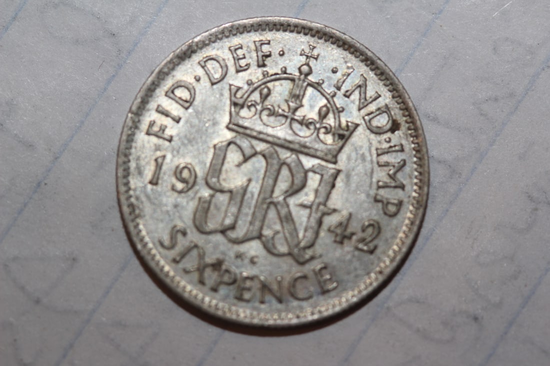 1942 Great Britain Six Pence Silver Coin - 3