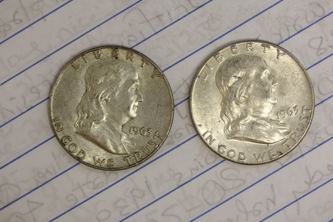 Lot of 2 Franklin Halves: 90% silver
