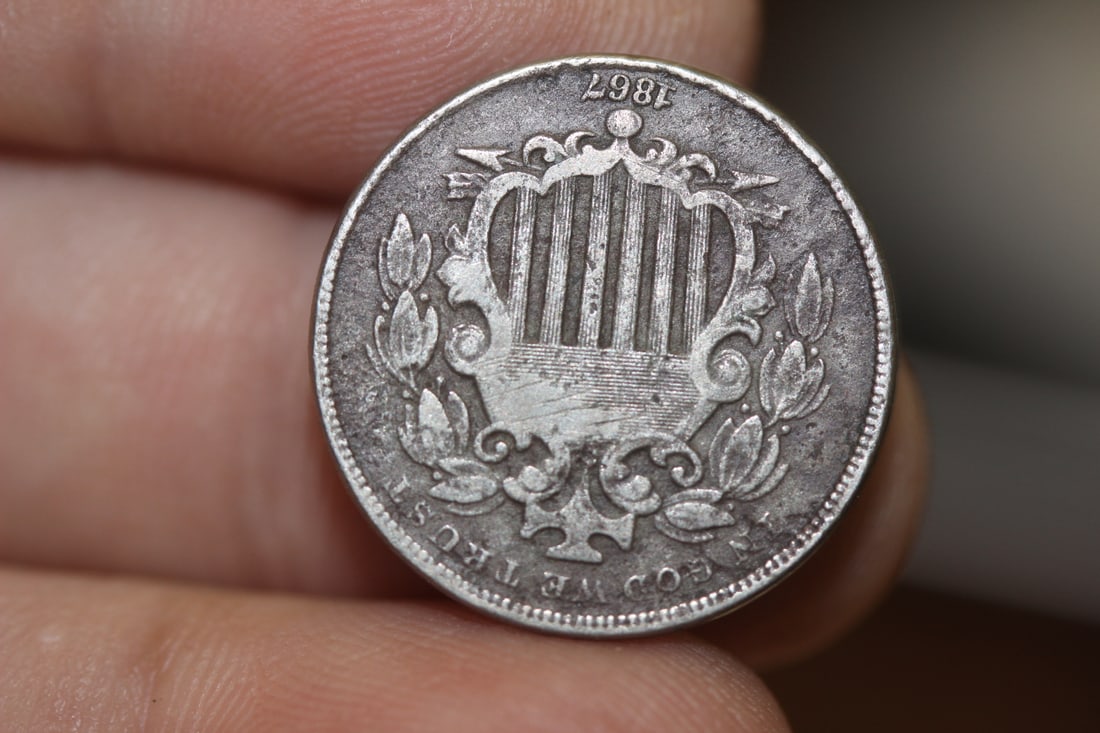 An 1867 Shield Nickel: no rays