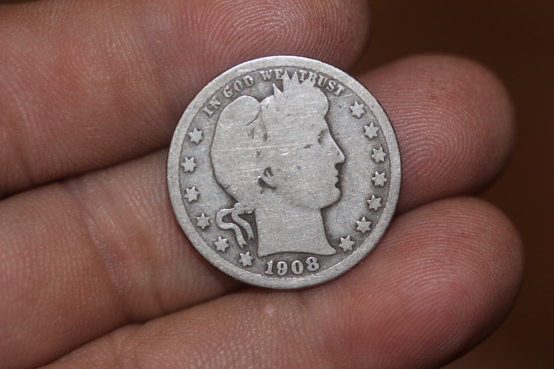 1908 Barber Silver Quarter: as shown