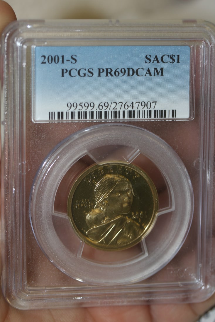 PCGS Graded 2001-S Gold Plated $1.00 Coin: PR69DCAM SAC