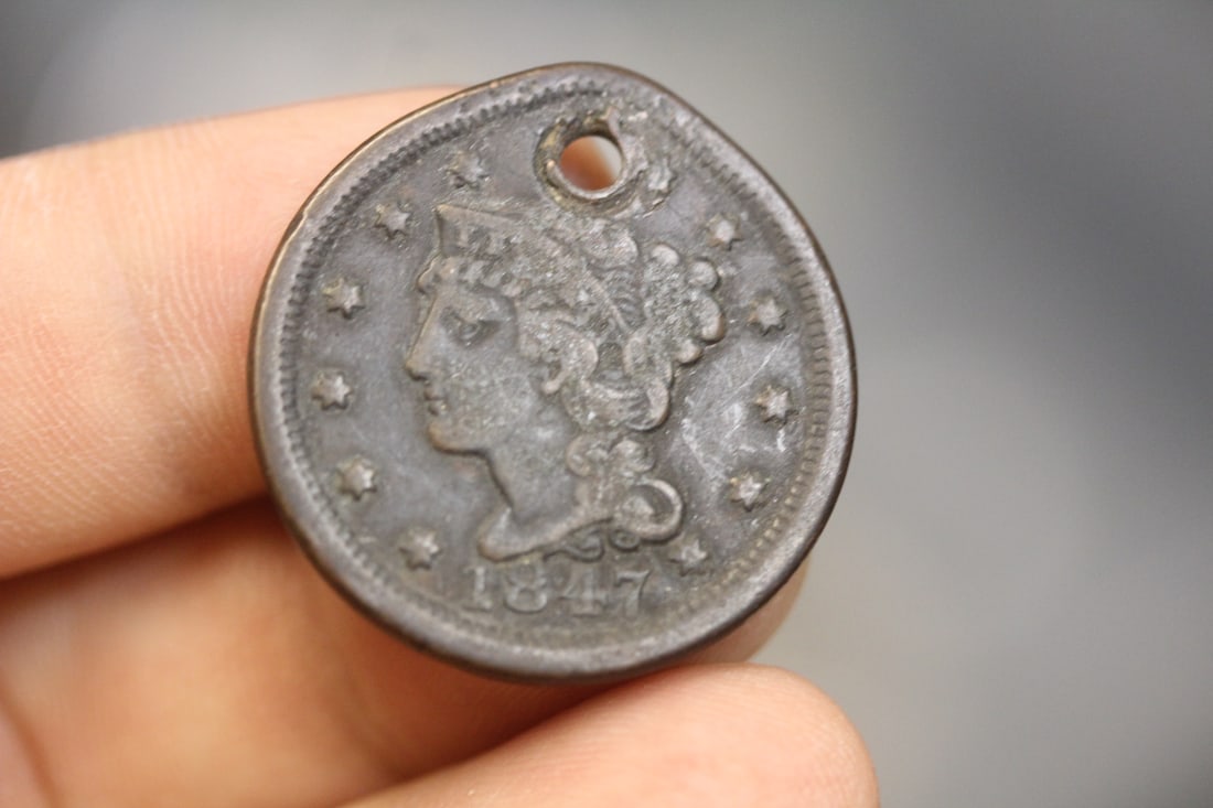 1847 Large cent: hole