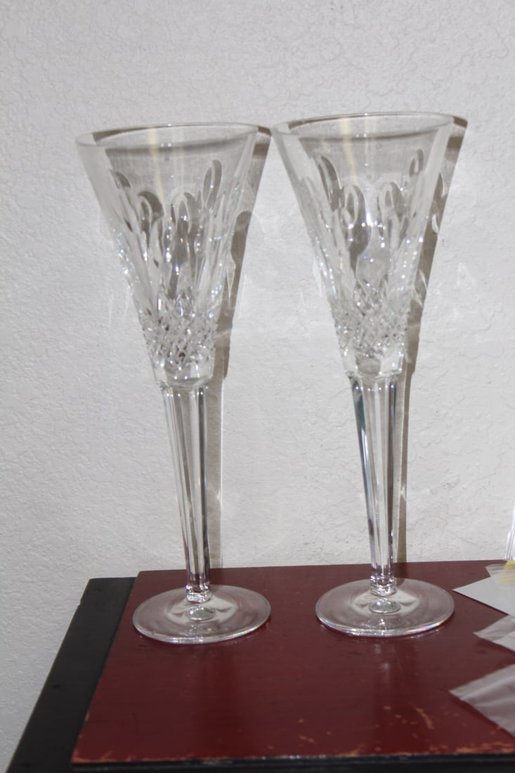 Pair of Waterford Flutes: for champagne - 10 3/8" tall each - signed Waterford