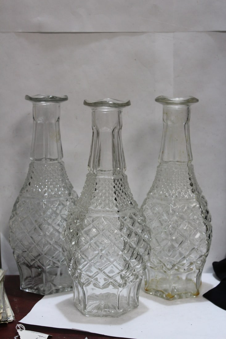 Lot of 3 Pressed Glass Decanters - 2