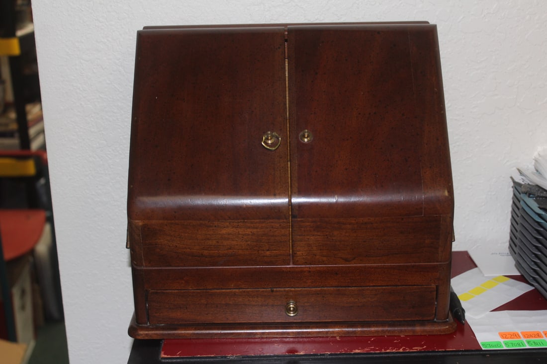 Replica Wooden Mailbox: English - please note: missing a pull as shown - 12 1/4" wide by 11 1/2" tall