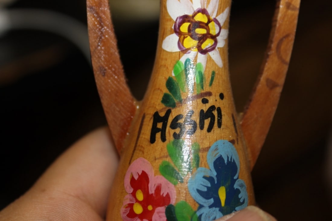 A Wooden Miniature Hand Painted Vase - Signed - 2
