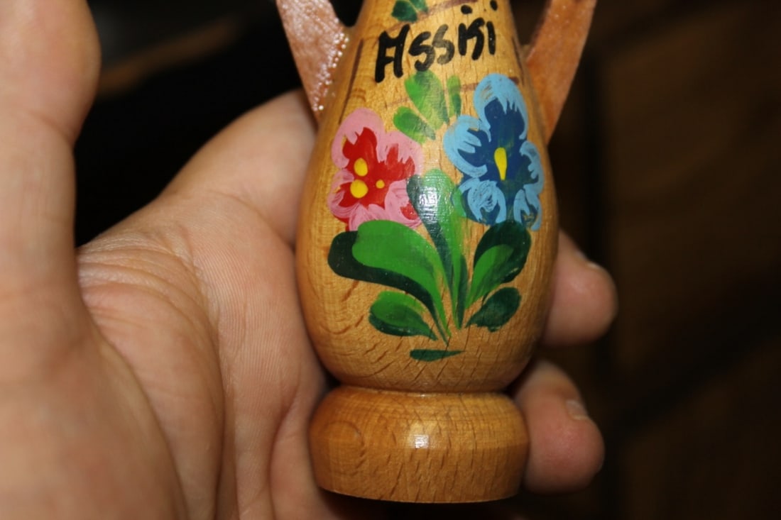 A Wooden Miniature Hand Painted Vase - Signed - 4