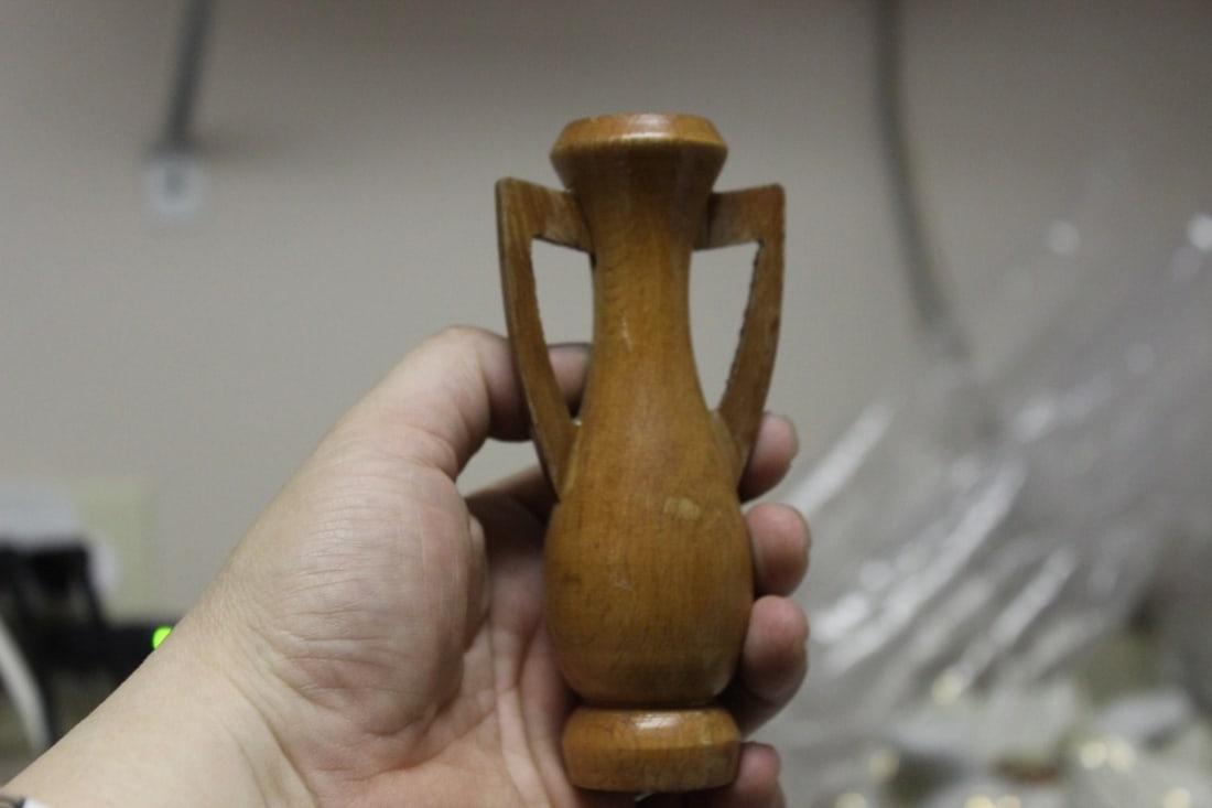 A Wooden Miniature Hand Painted Vase - Signed - 6