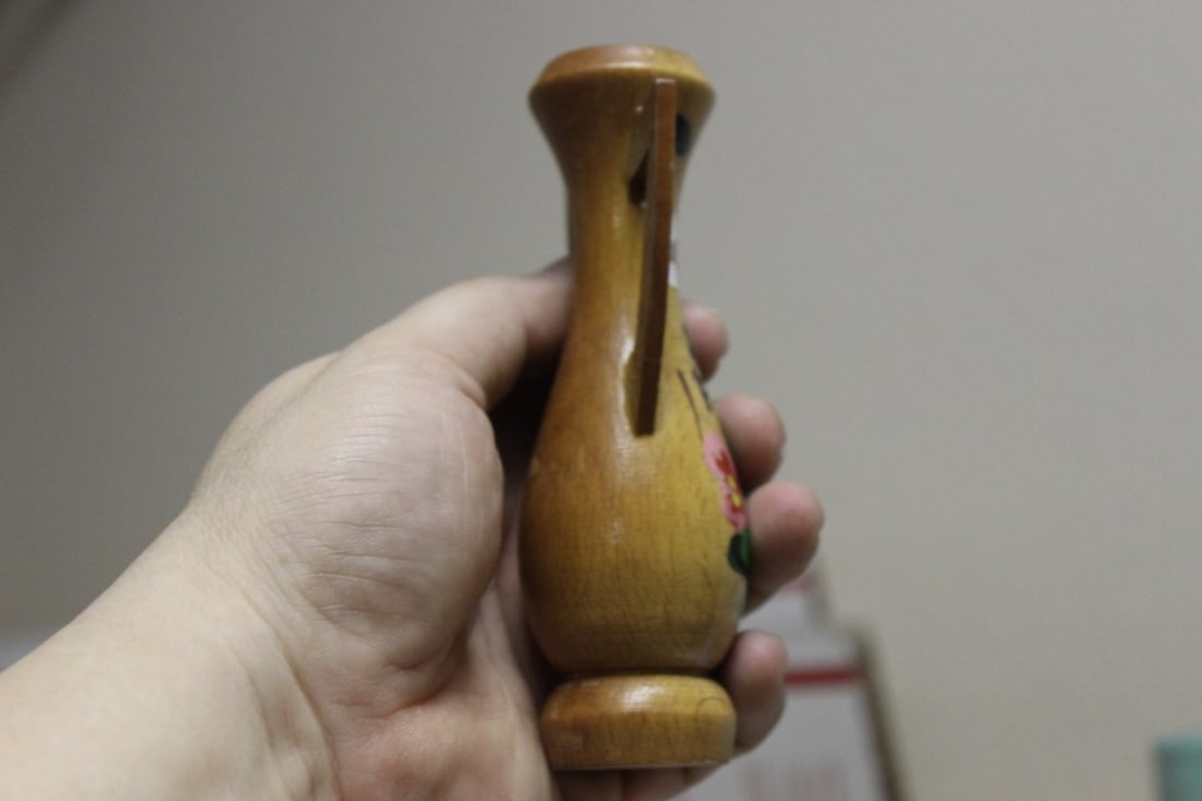 A Wooden Miniature Hand Painted Vase - Signed - 7