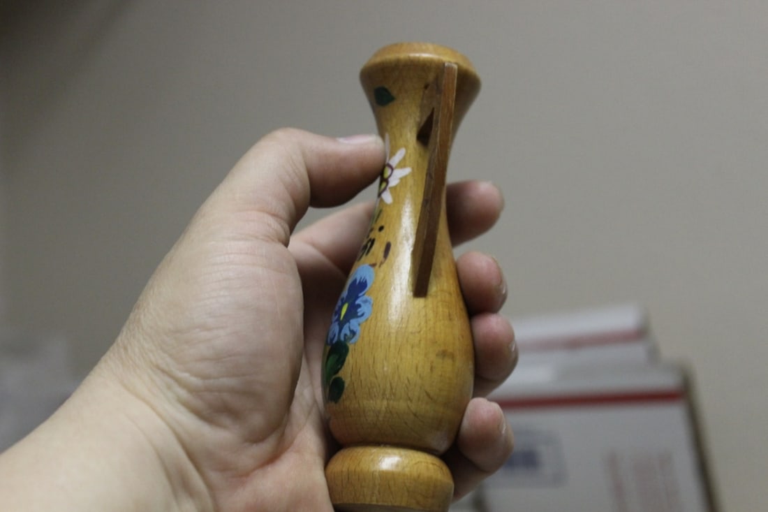 A Wooden Miniature Hand Painted Vase - Signed - 8