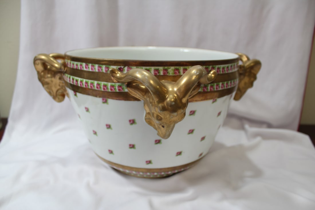 A Large Center Bowl with Ram Head Handles - 9